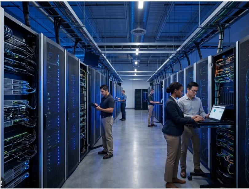 Generator backup connection to 8‑wire linear track in data center